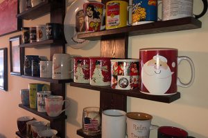 DIY wall mounted coffee mug display shelving