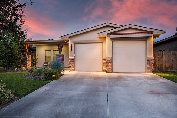 Safe home exterior with flood lights