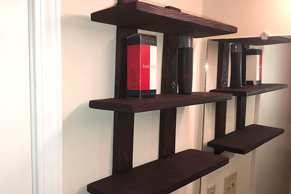 Completed and hung DIY wall mounted shelving unit